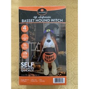 Basset Hound Witch Halloween Collection Lighted Yard Inflatable 4 Feet Tall NIB